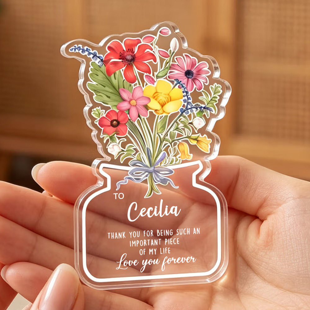 Personalized Love You Forever Flower Acrylic Plaque with Name Home Decor Anniversary Thanksgiving Day Gift for Mom Woman Wife