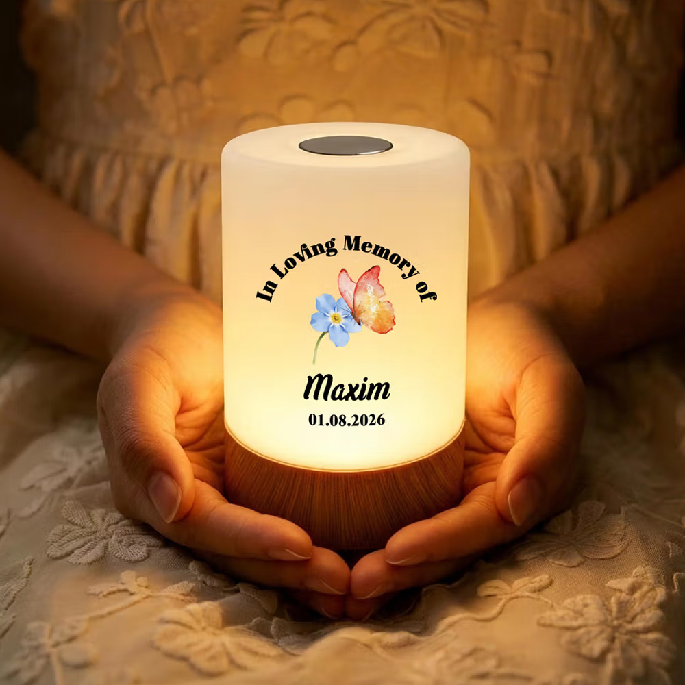 Personalized Watercolor Pigeon Butterfly Floral Dimmable Touch Control Night Light with Name and Title Memorial Sympathy Gift for Family Friends