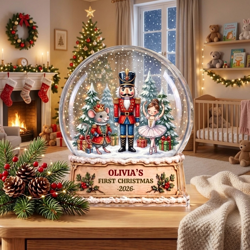 Personalized Nutcracker Snow Globe Acrylic Plaque Custom Name First Christmas Baby Keepsake Holiday Winter Decor Gift For Kids Nursery