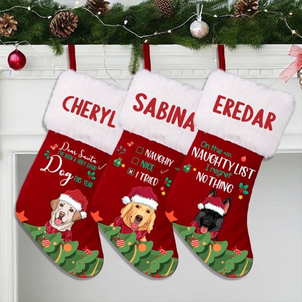 Personalized Dog Christmas Stocking Custom Name Pet Christmas Eve Treats Gift For Dog Lovers Holiday Fireplace Mantel Decoration