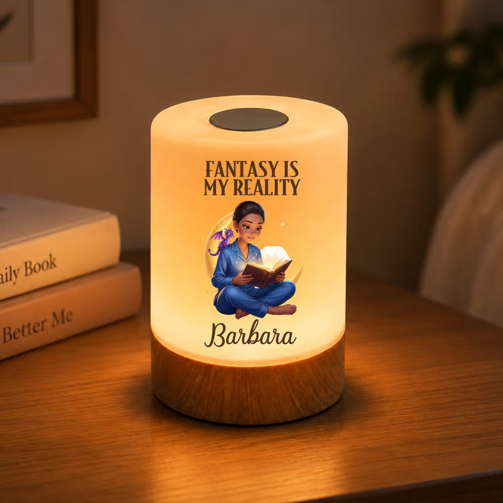 Personalized 3D-Effect Artwork Cartoon Reader Photo Rechargeable Touch Control LED Night Light with Name Birthday Gift for Friends Bookworms Kids