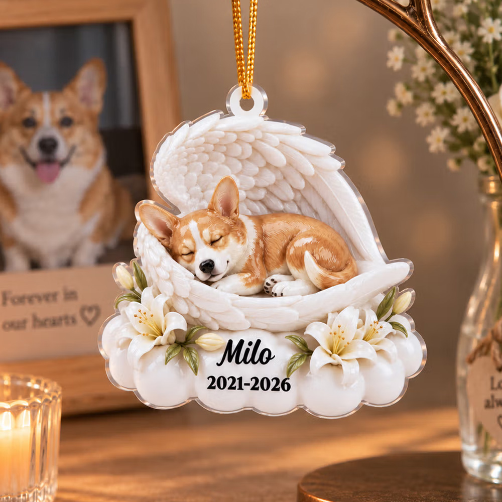 Personalized 3D-Effect Artwork Pet Photo Angel Wings Acrylic Ornament with Name and Year Memorial Sympathy Gift for Pet Owners