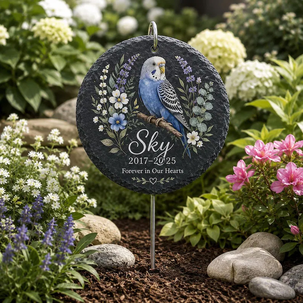 Personalized Black Slate Pet Memorial Plaque with Custom Portrait Heart or Round