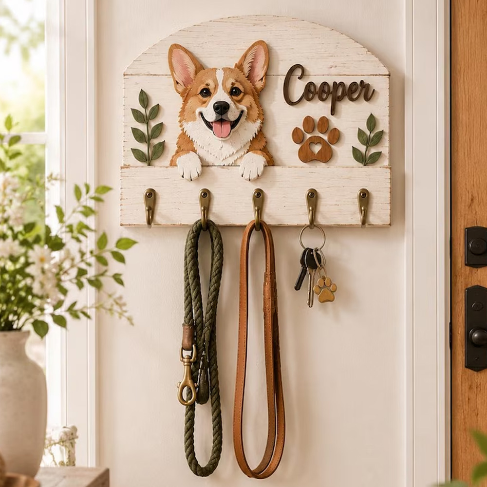 Personalized Dog Leash Holder Custom Pet Name Sign Wooden Leash Hook Dog Mom Gift Pet Wall Decor