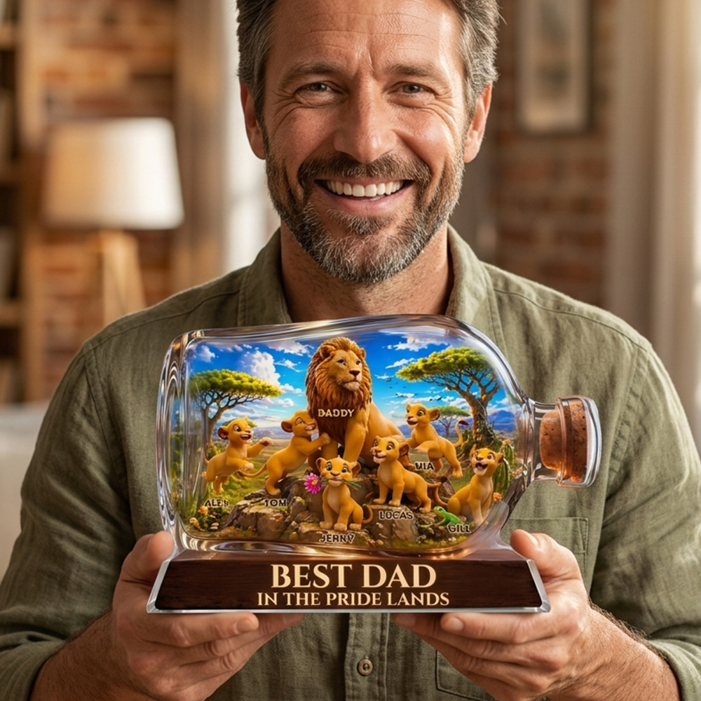 Personalized Best Dad Lion Family Bottle Gift Custom Name Safari Anima