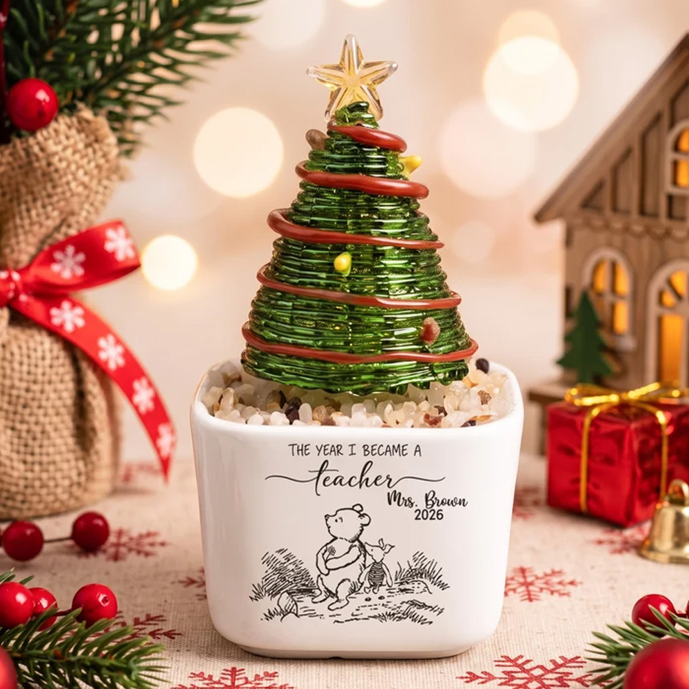 Personalized Teacher Christmas Tree Pot With Custom Name Appreciation Gift Classroom Holiday Keepsake