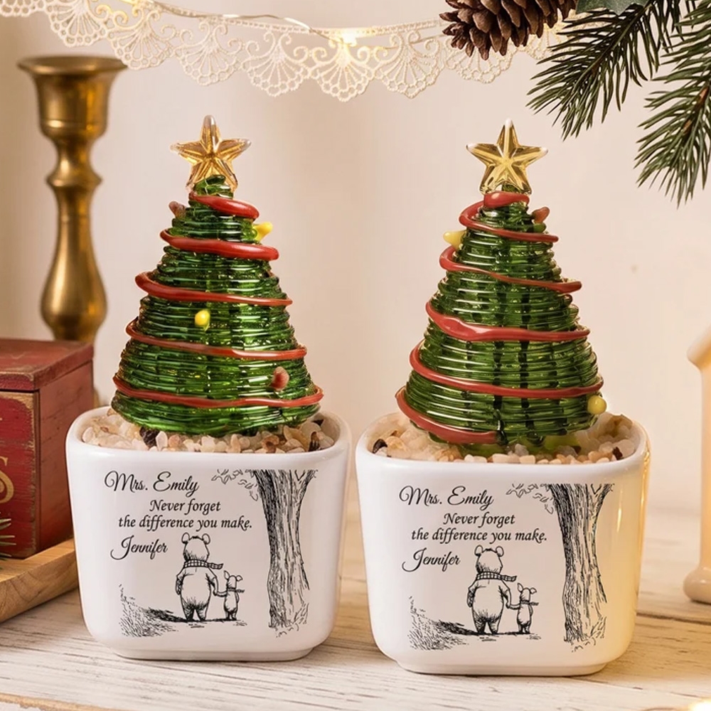 Personalized Teacher Christmas Tree Pot Gift With Custom Name Holiday Appreciation Keepsake