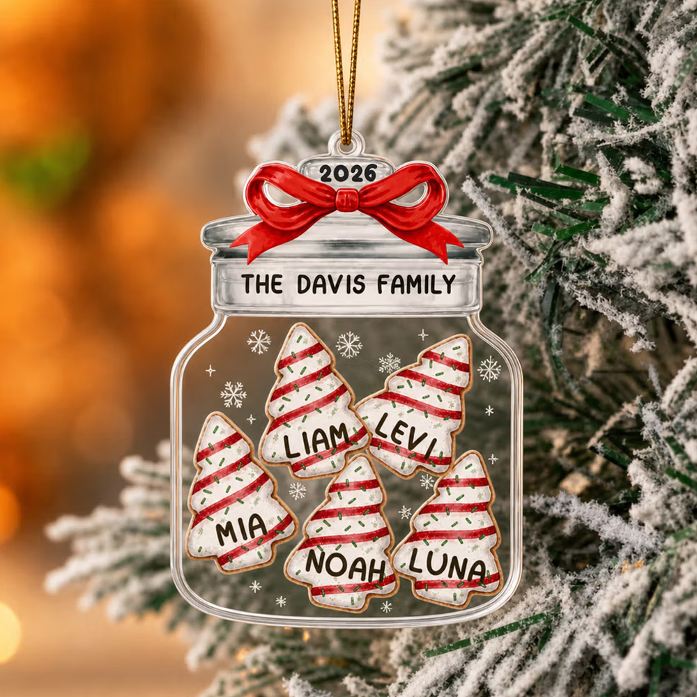 Personalized Christmas Theme Snowflake Family Name Jar-Shaped Ornament