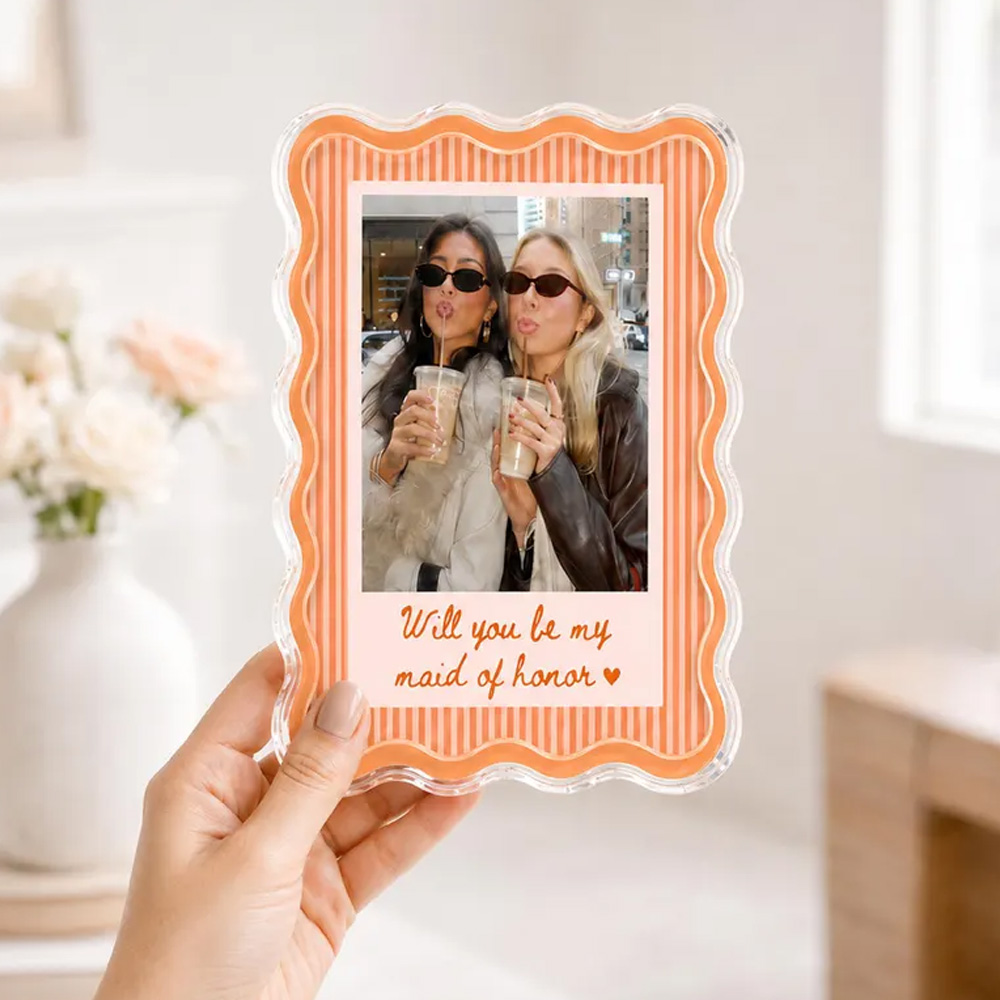 Personalized Best Friends Photo Frame Custom Name Collage Gift For Sisters Room Decor Colorful Wavy Edge Picture Frame For Birthday Christmas Memory Display