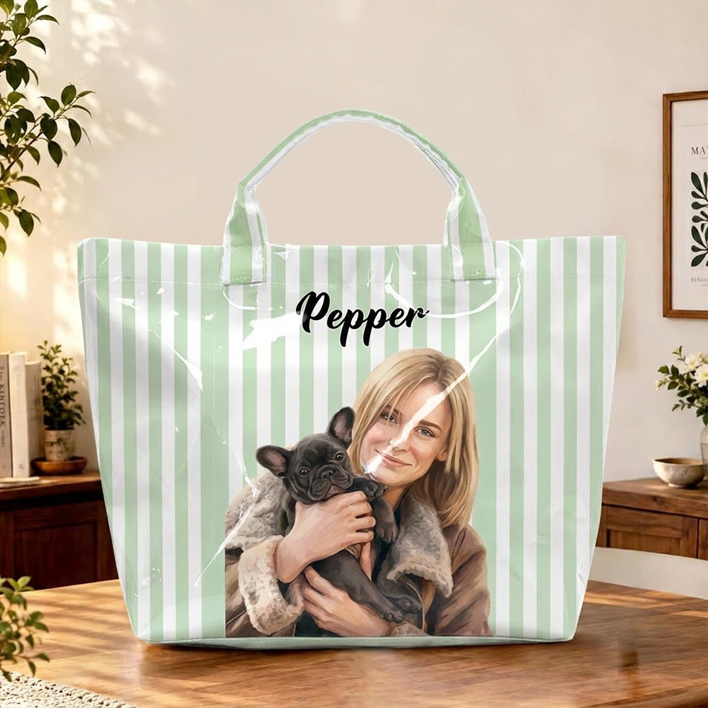 Personalized PVC Tote Bag With Custom Names Striped Vacation Gift For Women Mother Best Friends Summer Fun