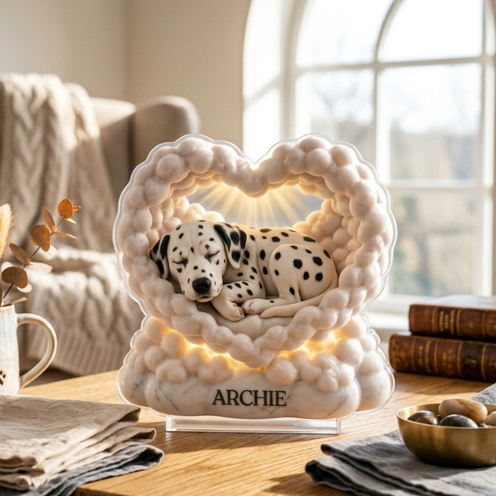 Personalized 3D-Effect Pet Memorial Cloud Heart Acrylic Plaque Custom Name Lamp Pet Loss Keepsake Gift For Pet Lovers