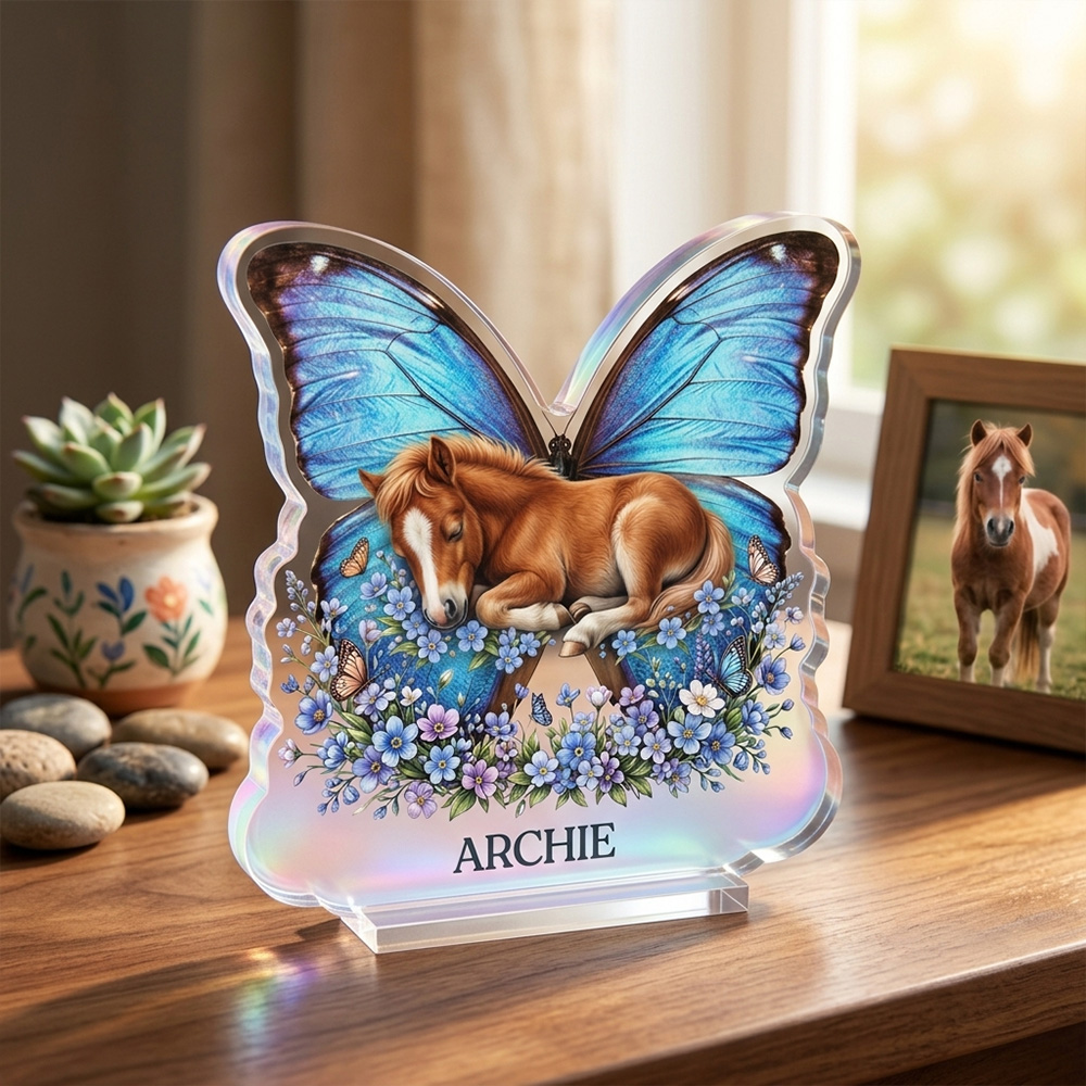 Personalized Pet Memorial Butterfly Acrylic Plaque Custom Pet Name Remembrance Gift Blue Wings Floral Pet Loss Keepsake Ornament