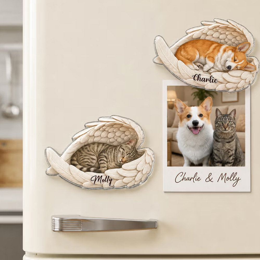 Personalized Pet Photo Wing Shape Fridge Magnet with Name Home Decoration Daily Use Birthday Memorial Sympathy Gift for Pet Lovers Pet Owners