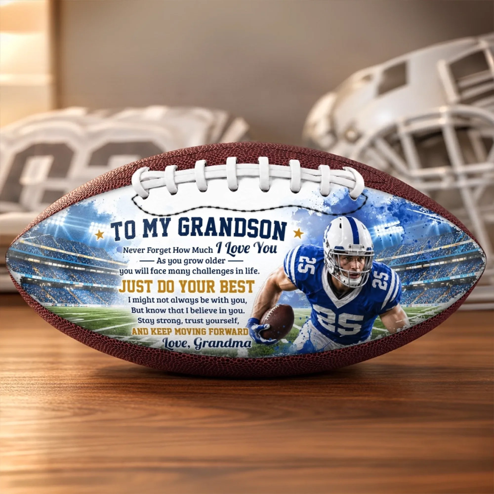 Personalized Birthday Gifts For Son Grandson American Football Lovers Sports Fans Sports Lovers Born To Be A Champion Custom Photo Leather Football