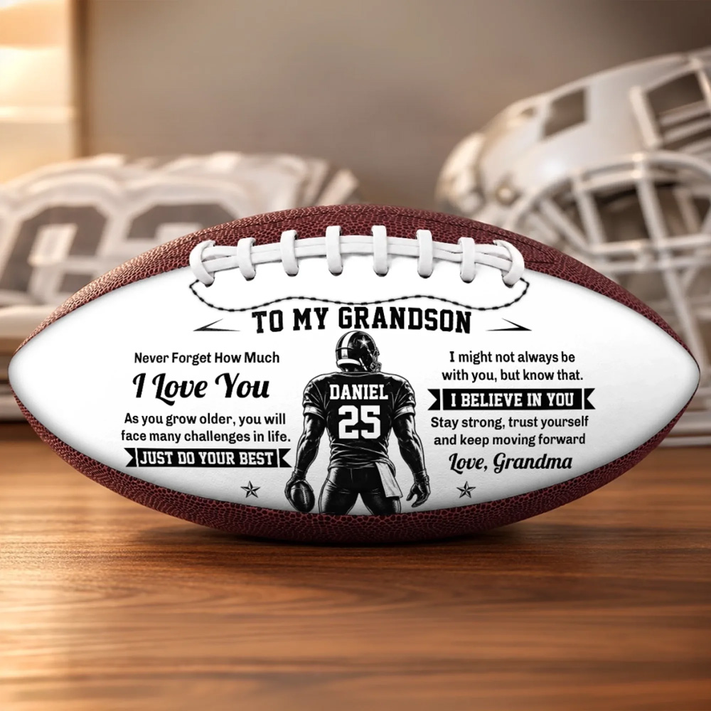 Personalized Birthday Gifts For Son Grandson American Football Lovers Sports Fans Sports Lovers Never Give Up On Dreams Custom Leather Football