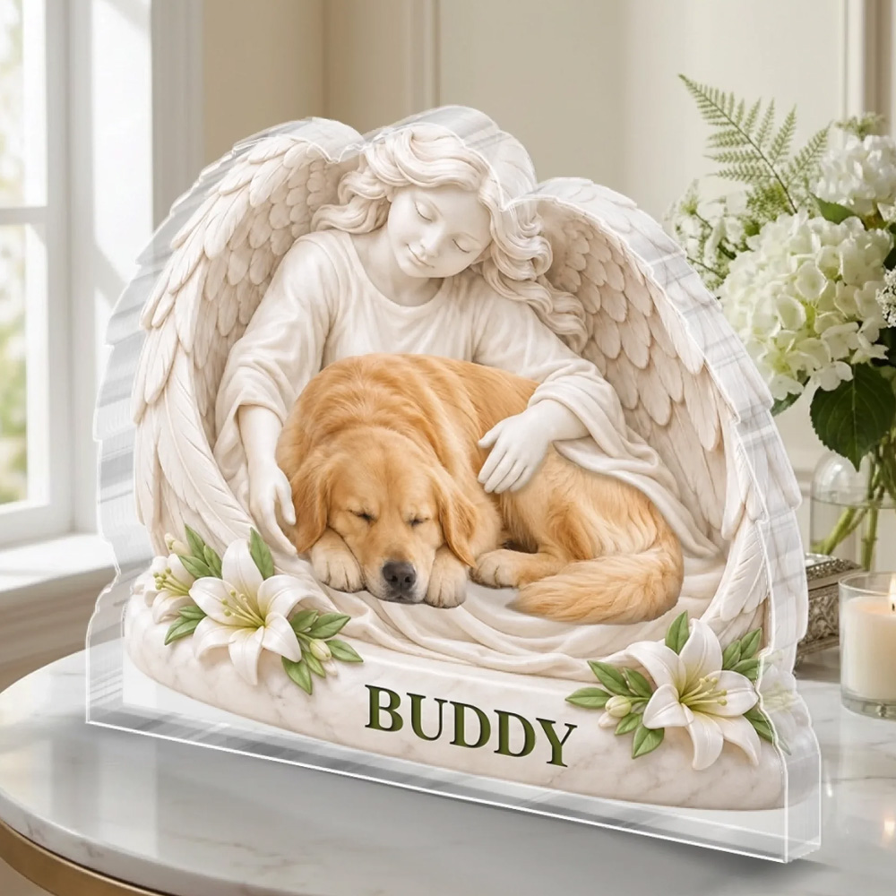 Personalized Pet Memorial Sympathy Gifts For Dogs Cats Forever Loved In Angel Arms Custom Photo Acrylic Plaque