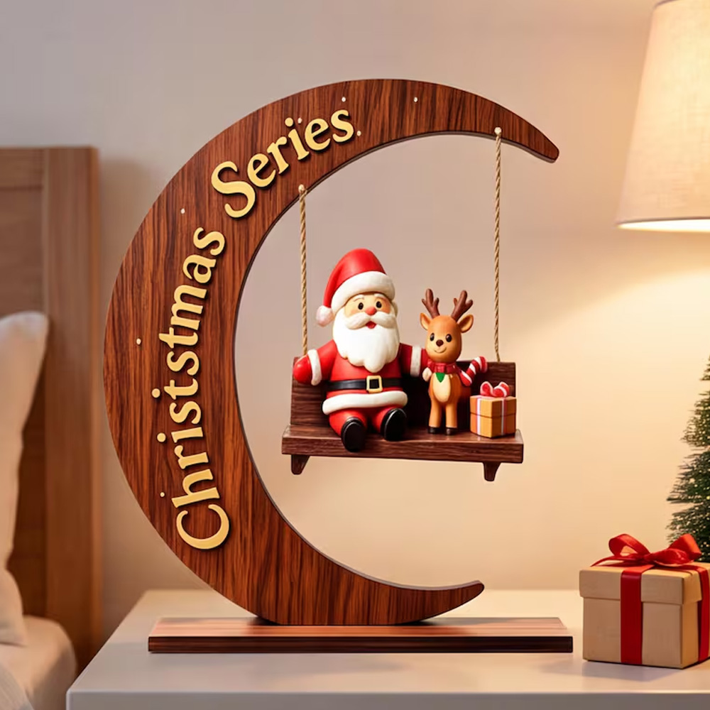 Wooden Santa Swing Shelf Ornament Cute Reindeer Gift Desk Christmas Series Holiday Decor Figurine