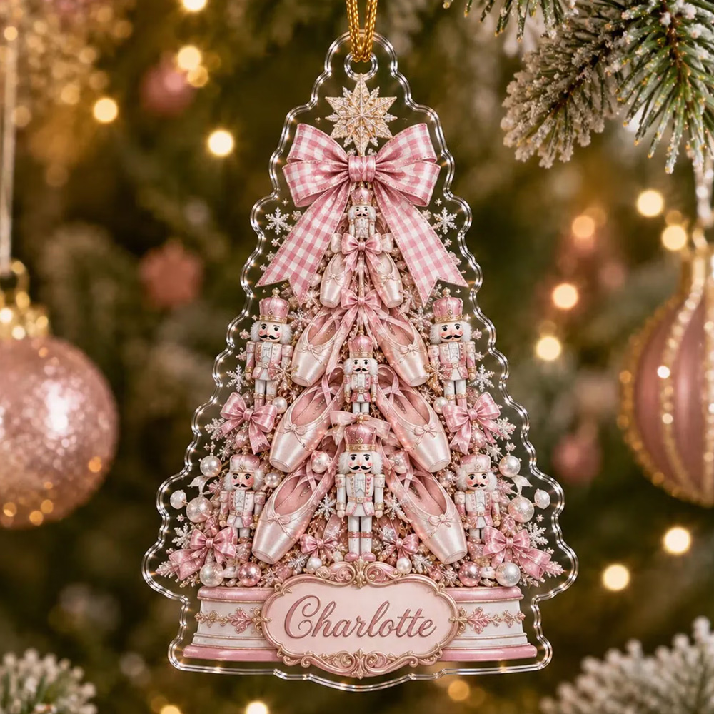 Personalized Ballet Christmas Ornament with Name Acrylic Pointe Shoe Xmas Tree Hanging Decor Holiday Birthday Gift for Ballet Lovers Girls