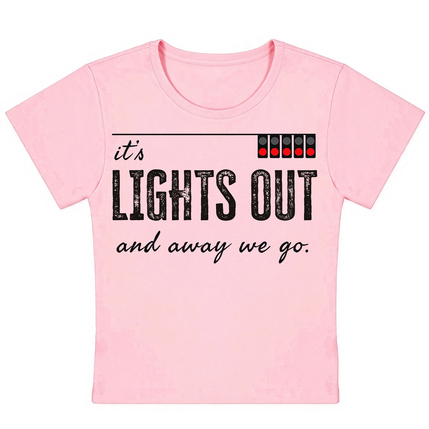 F1 It's Lights Out And Away We Go Baby Tee, Formula 1 Intro Quote Cropped T-shirt, Women’s Racing Crop Top, F1 Fan Gift