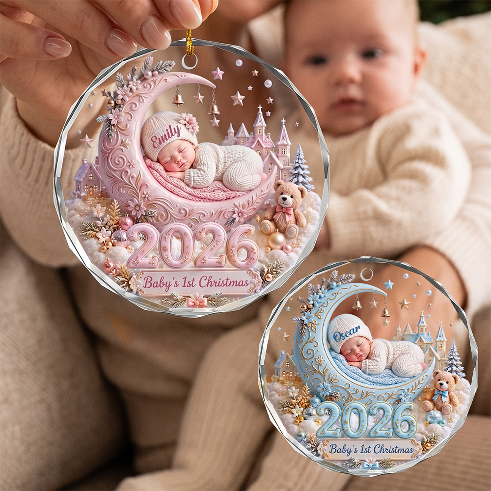 Personalized Baby First Christmas Crystal Ornament Custom Baby Name
