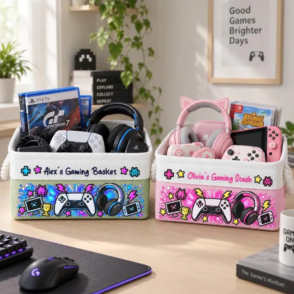 Personalized Gaming Box for Boys Girls Christmas Gift For Daughter Sons Custom Gaming Storage Basket Gaming Stuff Basket with Name 