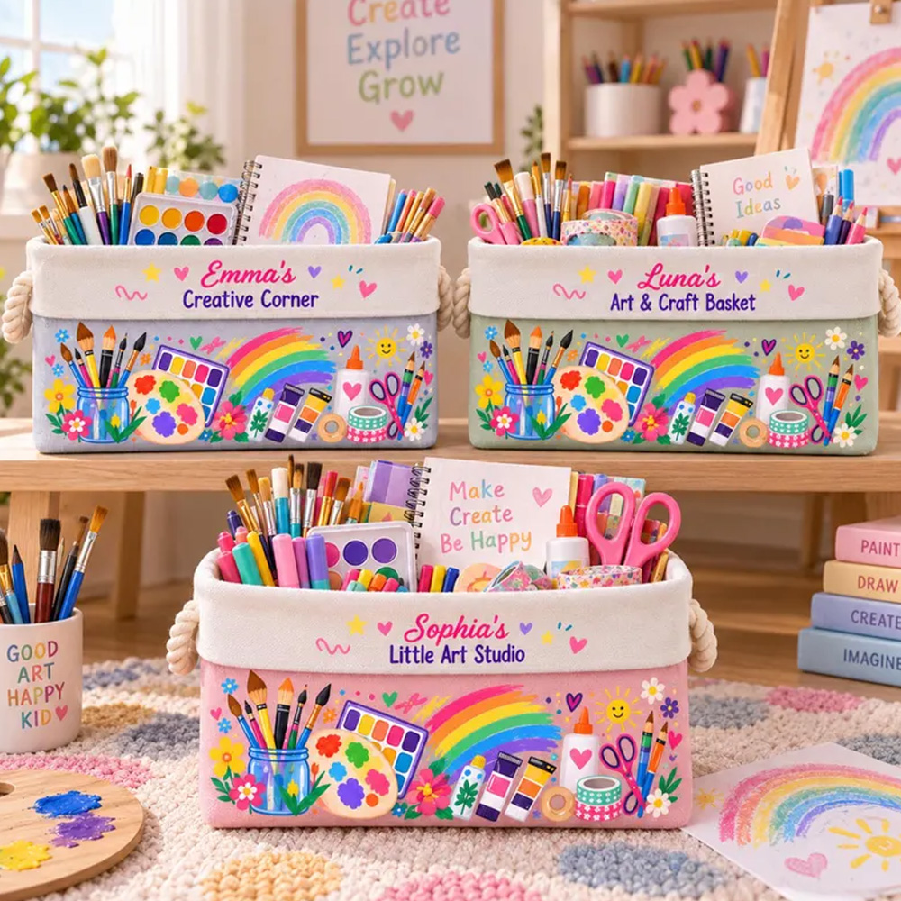 Personalized Art Supply Storage Basket For Kid Personalized Panting Brush Storage Basket Gift For Painting Lover Grandkid Christmas Gift