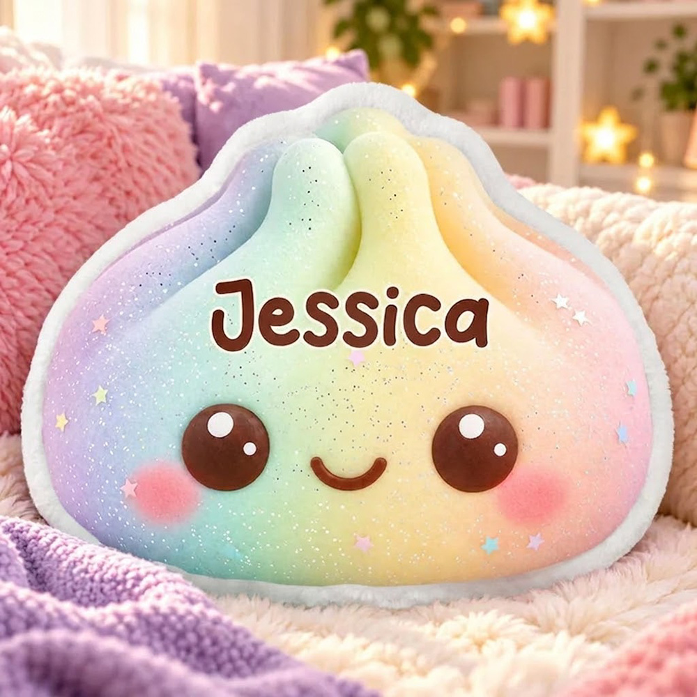 Personalized Rainbow Dumpling Pillow Custom Name Cute Smiling Face Soft Squishy Cuddle Cushion For Kids Bedroom