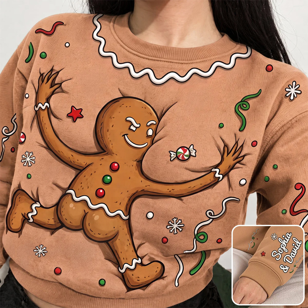 Personalized Gingerbread Man Ugly Christmas Sweater Funny Holiday Cookie Pattern Cozy Knit Pullover For Festive Parties