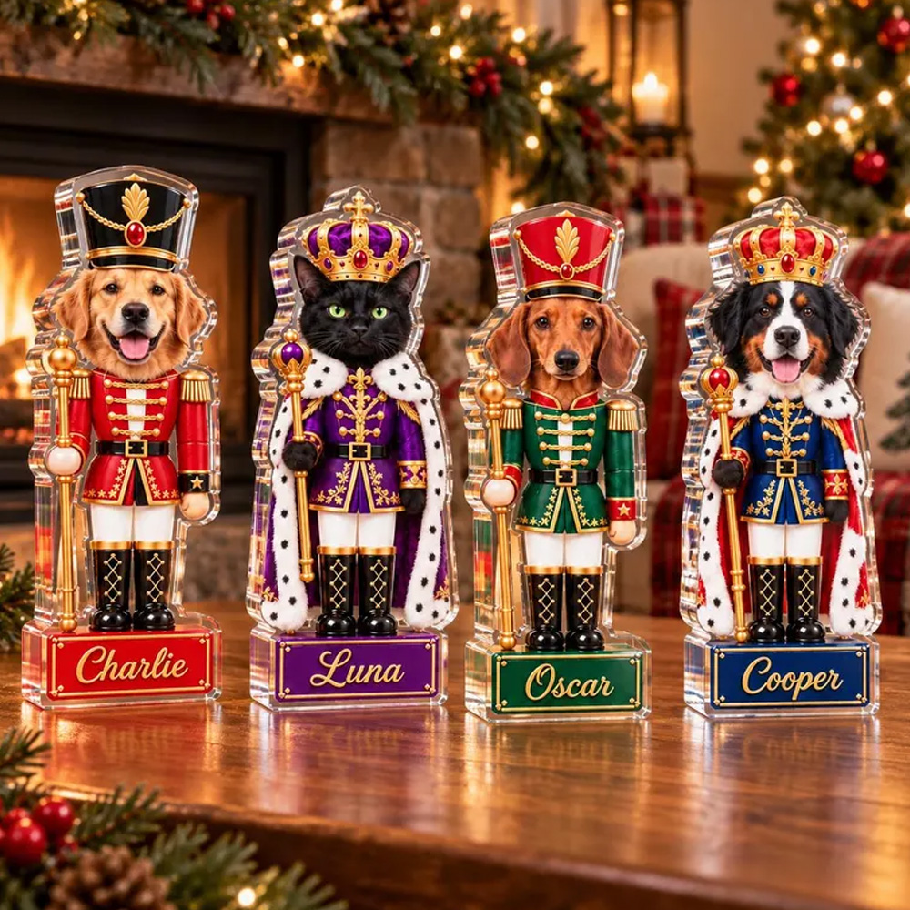 Personalized Pet Nutcracker Acrylic Block, Custom Dog or Cat Portrait Christmas Decor