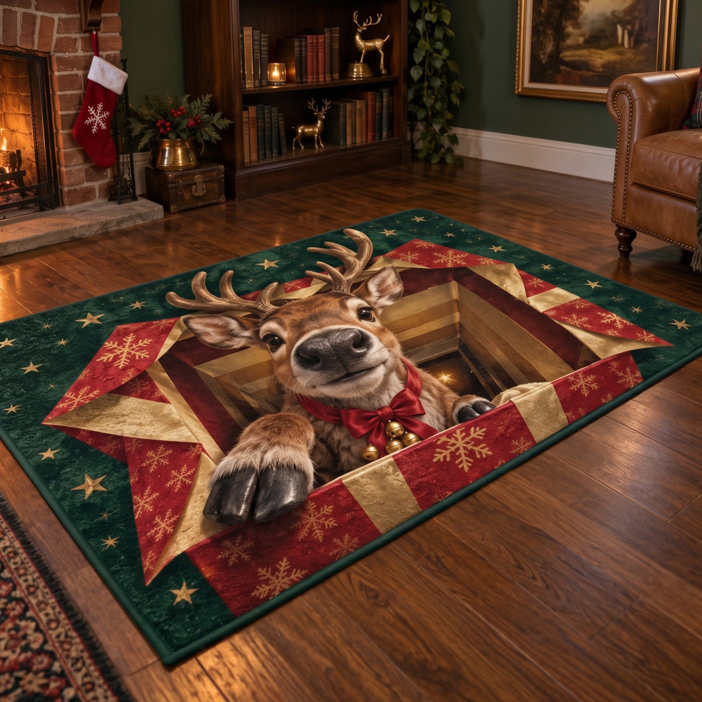 Personalized 3D Santa Area Rug Optical Illusion Christmas Floor Mat Holiday Gift Accent Home Decoration For Festive Living Room