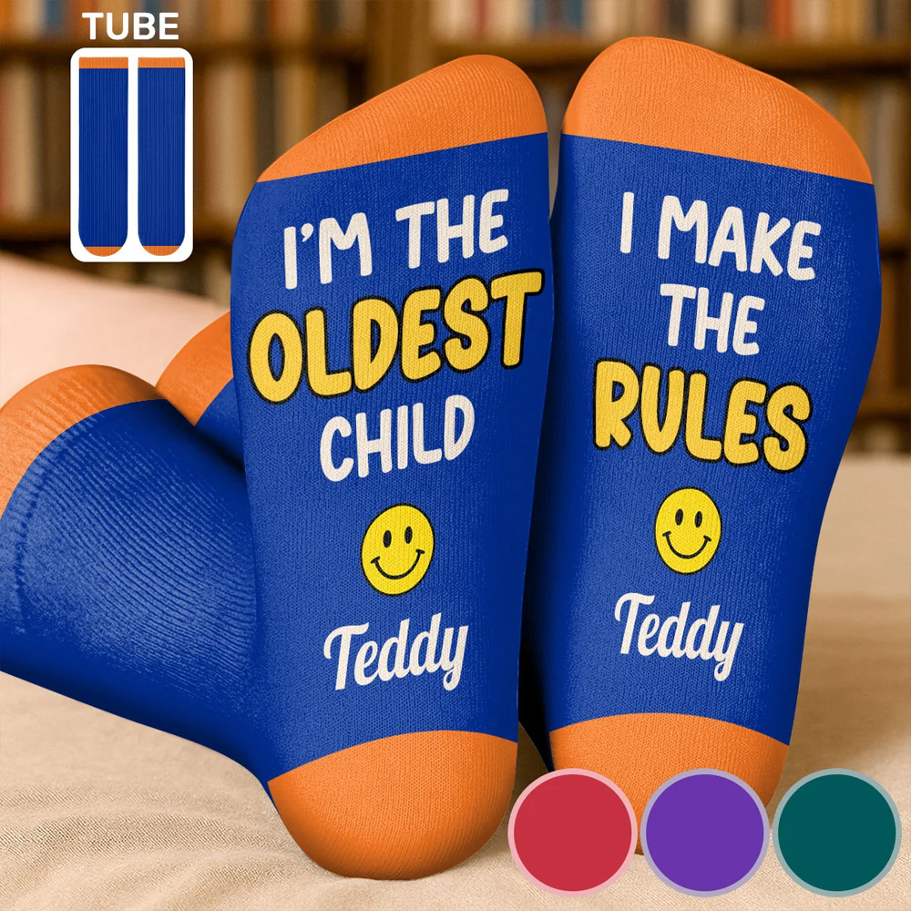 Personalized Sibling Socks With Custom Name Funny Family Birth Order Gift for Kids Brothers Sisters