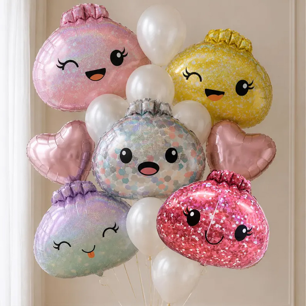 Cute Dumpling Balloons Bao Bun Kawaii Glitter Squishy Party Decor a Little Dumpling Is on the Way Dumpling Birthday