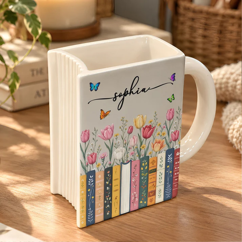 Personalized Mug Custom Name & Birth Flower Gift For Her Self Gift Book Lovers Book Clubs