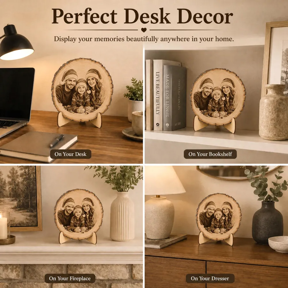 Personalized Holiday Gift For Families Custom Wooden Wall Art Custom Christmas Wood Slice Standee Home Decor Custom Family Photo Wooden Decor
