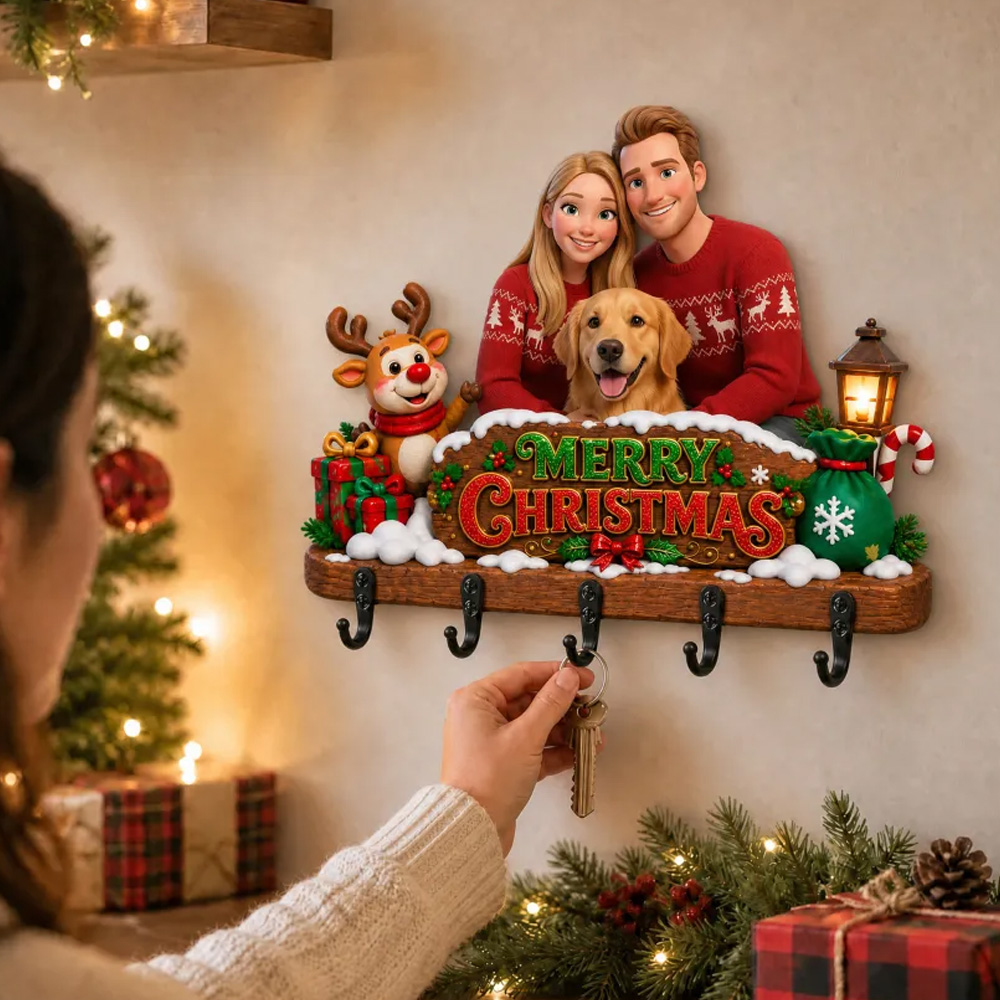 Personalized Christmas Cartoon Portrait Key Holder Custom Cartoon Portrait Key Holder Christmas Home Decor Custom Character Key Holder Thoughtful Gift For Families