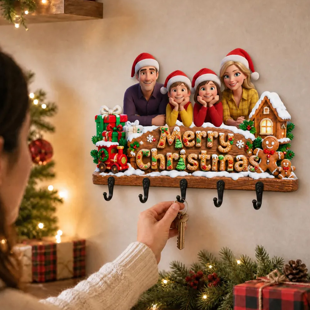 Personalized Christmas Cartoon Portrait Key Holder Custom Cartoon Portrait Key Holder Home Decor Personalized Portrait Key Holder Christmas Gift For Families