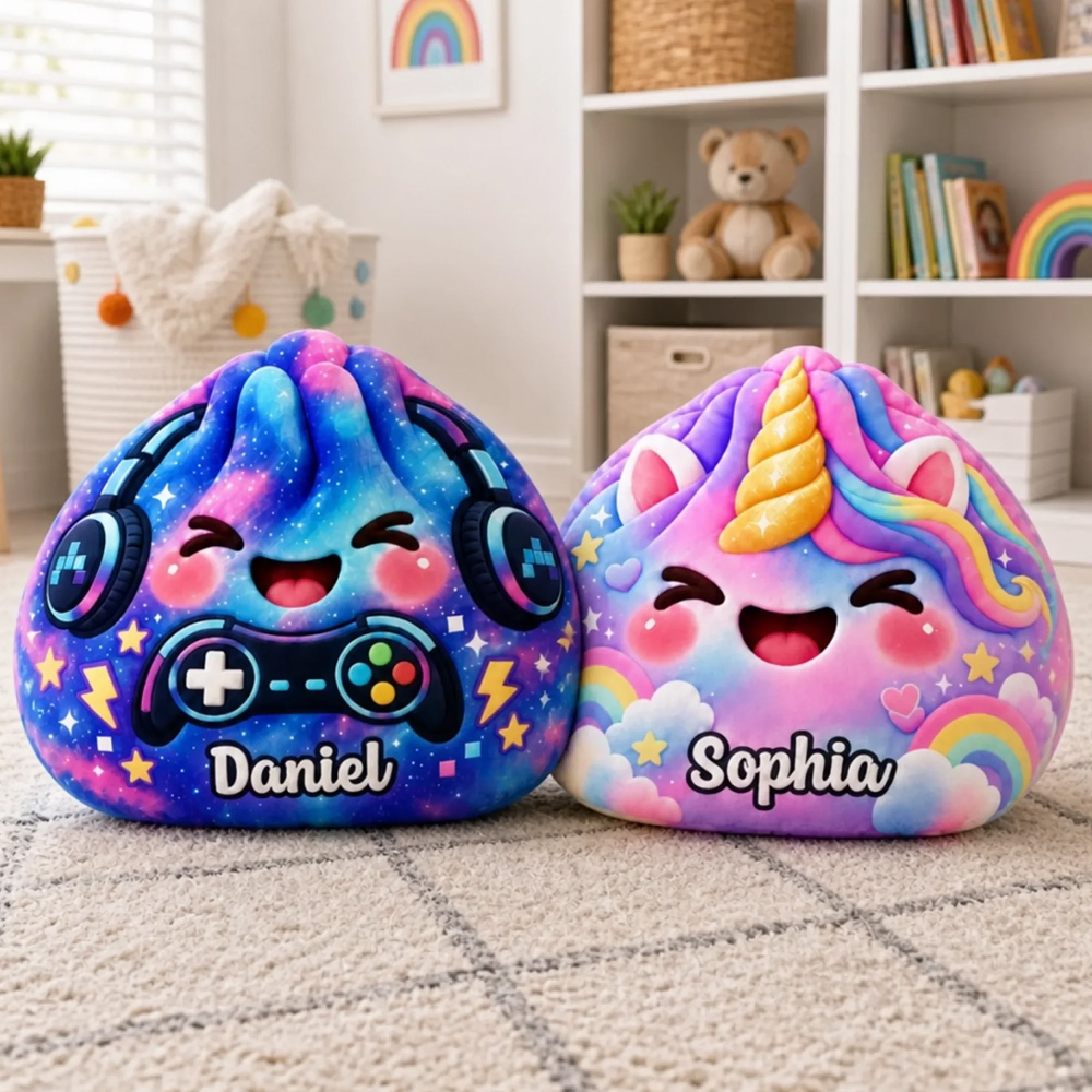 Personalized Shaped Pillow Custom Name Gamer and Rainbow Horse Gifts for Kids
