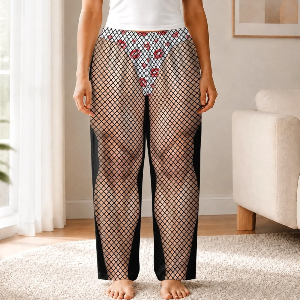 Personalized Funny Christmas Fishnet Stockings Pajama Pants for Men Ugly Xmas Party Gag Gift Holiday Humor