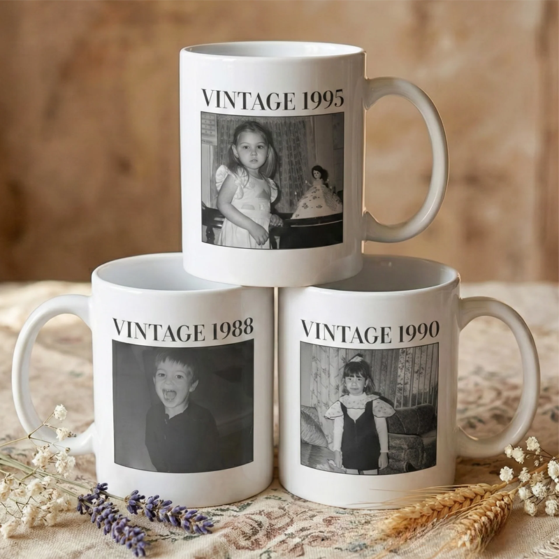 Personalized Vintage Photo and Year Photo Mug Birthday Gift for Kids