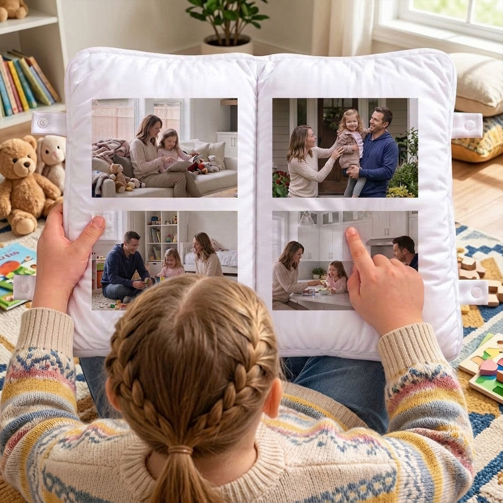 Personalized Family Portrait Book-Shaped Throw Pillow Custom Cartoon Family Photo Drawing Openable Plush Photo Keepsake Gift