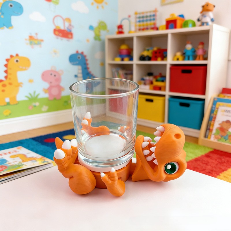 Adorable Dino Figure Children Drink Accessory Cup Holder 3d Printing