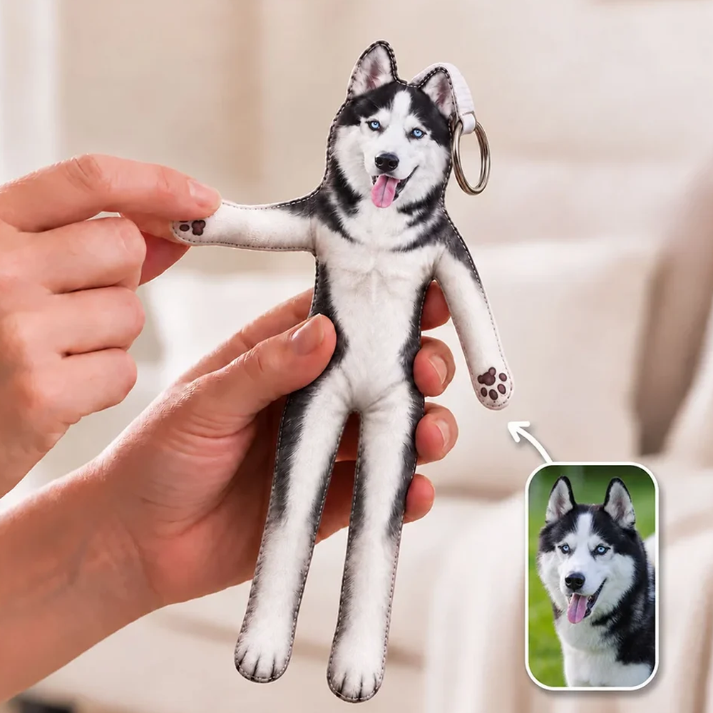Personalized Custom Photo Pet Squishy Toy Poseable Plush Doll Keychain Funny Gift For Dog Mom Dad Cat Lover