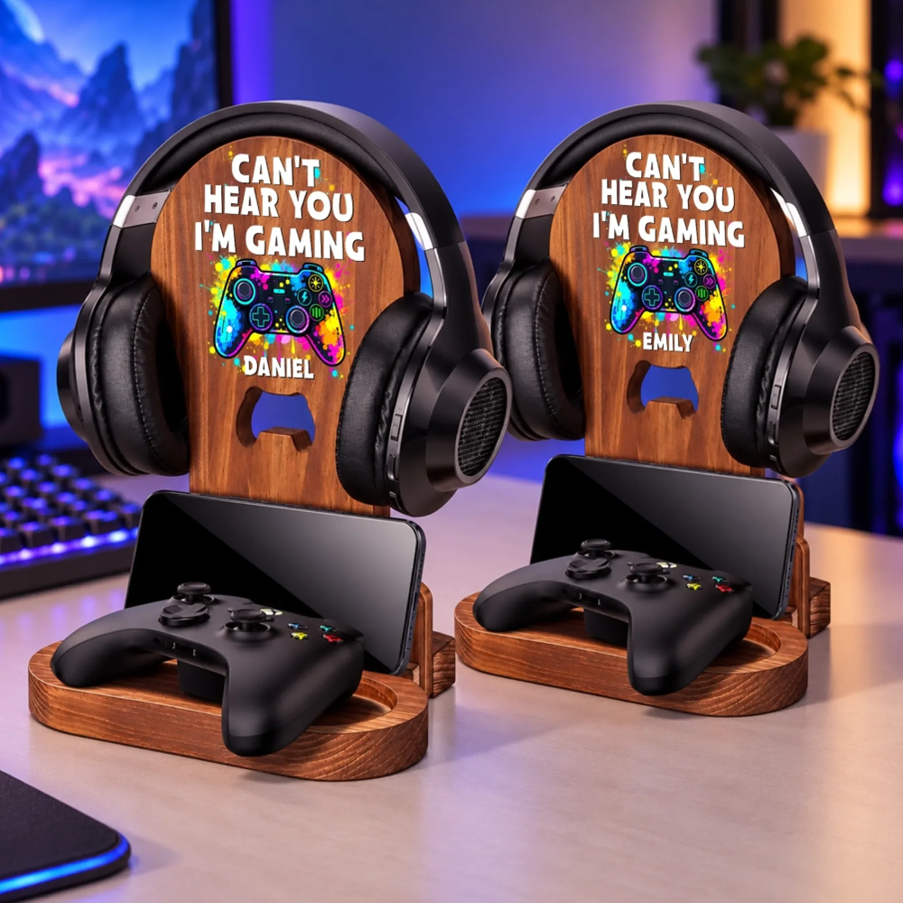 Personalized Wooden Headset Stand Custom Name Gaming Gifts for Gamers