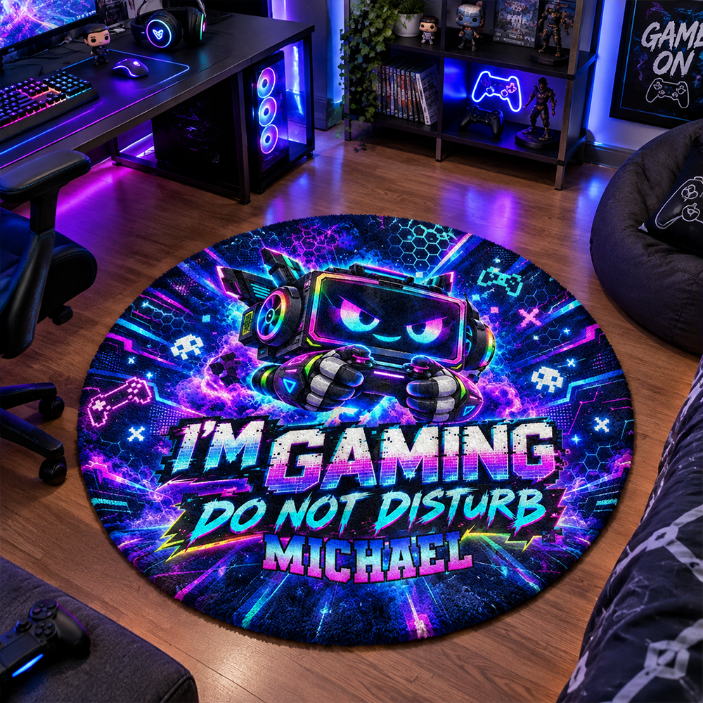 Personalized Gaming Round Rug Custom Name Gamer Room Decor Soft Carpet Gift For Boys Teens Kids Game Lovers Home