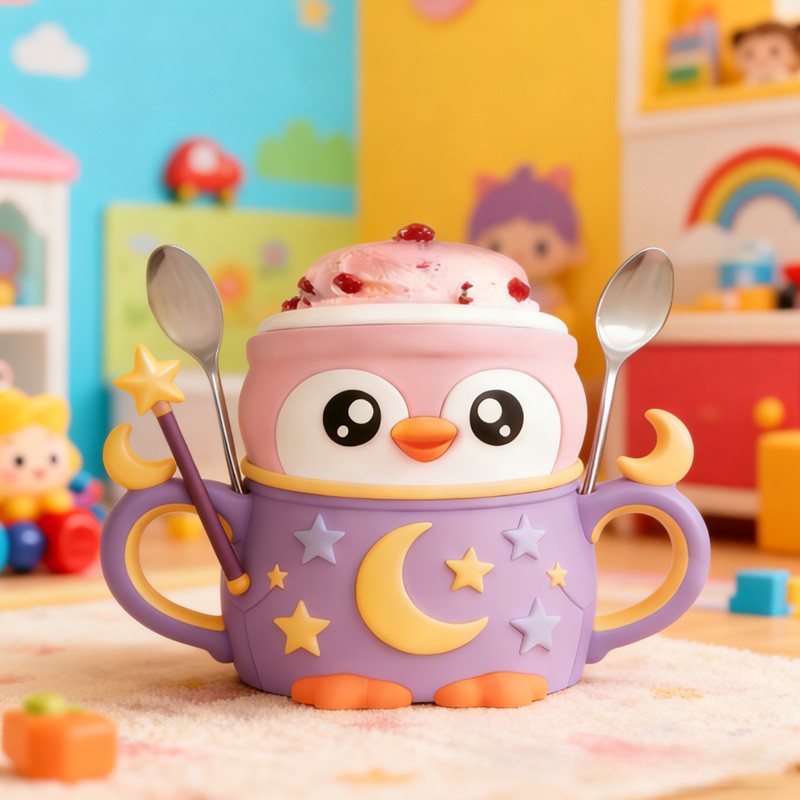 Night Theme Adorable Penguin with Moon and Stars Stand 3D Printed Cozy with Spoon Slot
