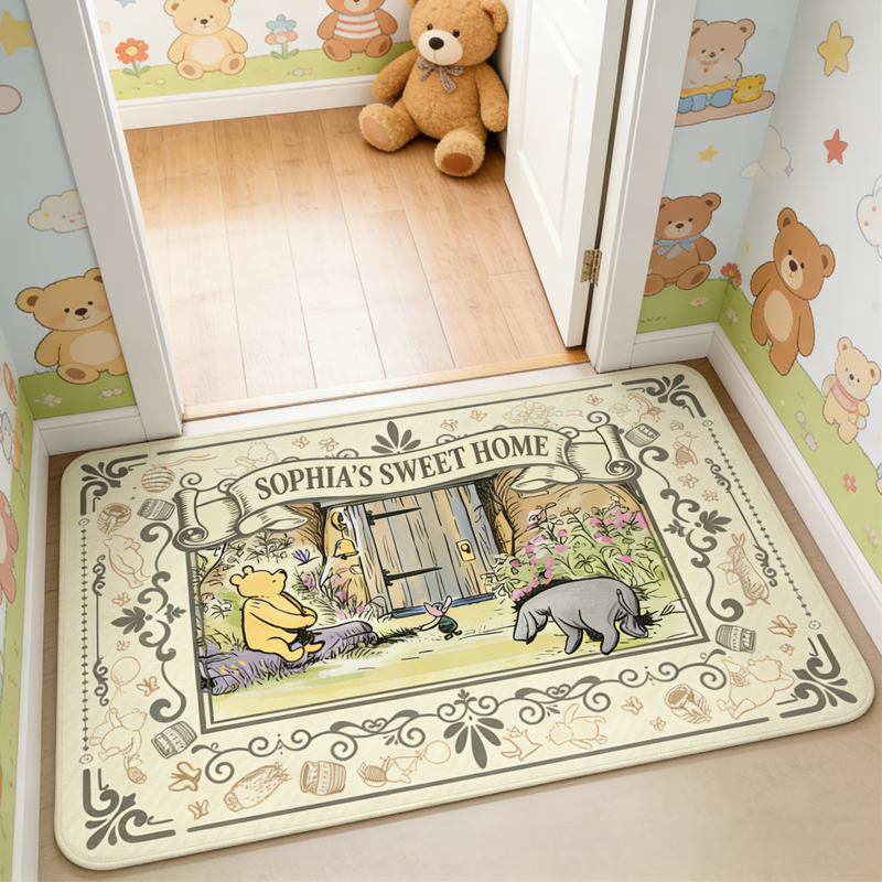 Personalized Classic Cute Bear with Name Doormat Birthday Gift for Her or Him