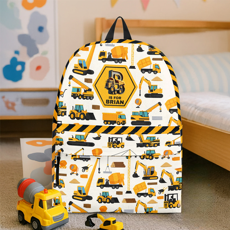 Personalized Construction Vehicles Truck Letter Kid Backpack Birthday Gift for Kids