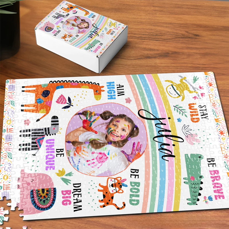 Personalized Stay Wild Affirmations for Kids With Safari Animals Photo Jigsaw Puzzle