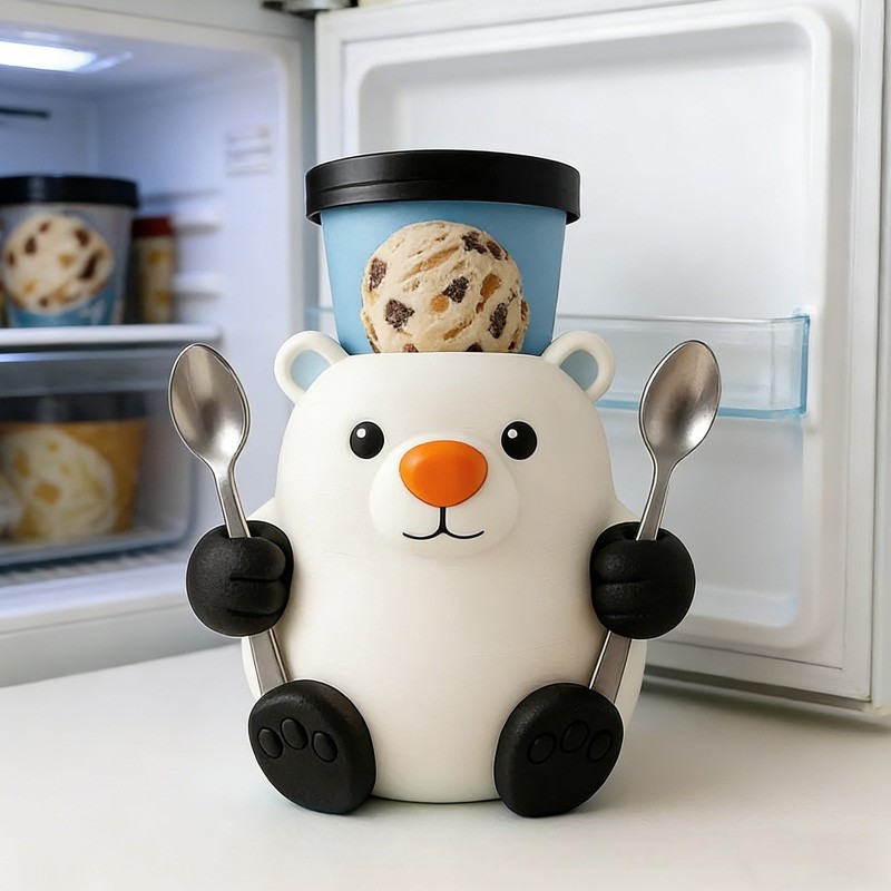 Winter Theme Adorable White Bear Dessert Cup Stand 3D Printed Cozy with Spoon Slot