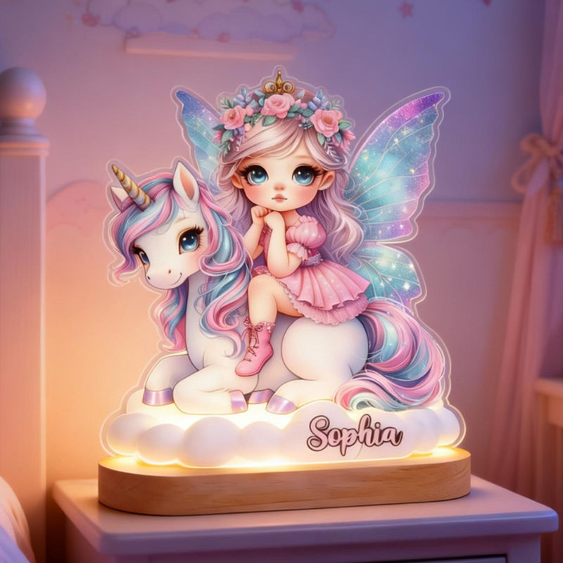 Personalized Flower Fairy and Dream Horse Kid Shaped Plaque Light Base Birthday Gifts Gift for Kids